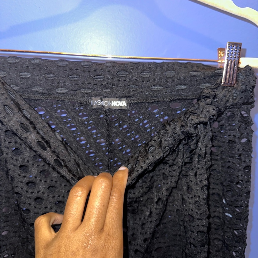 Black Off-Shoulder Mesh Bodysuit and Leggings - Picture 6 of 8